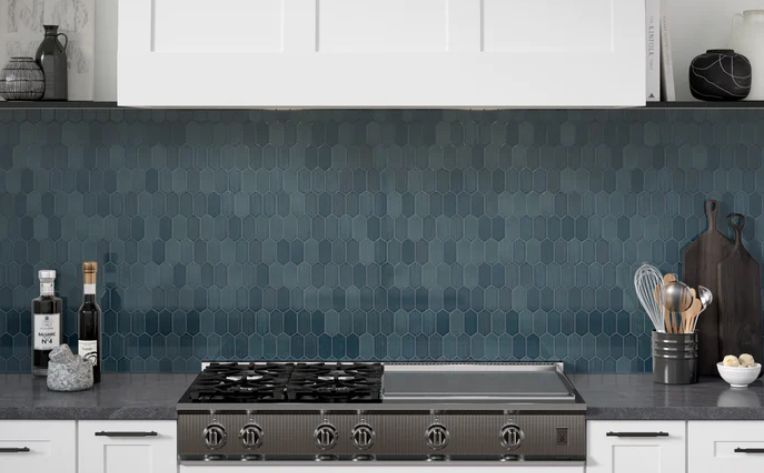 blue mosaic backsplash in kitchen